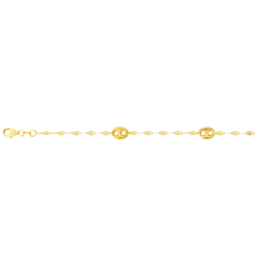 14K Gold Mirror Chain and Puffed Mariner Station Anklet